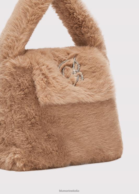 Blumarine donne Borsa a mano in pelliccia sintetica con spilla monogramma b in strass Accessori 0L44T282