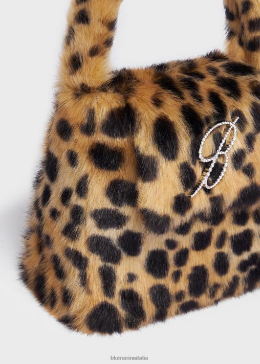 Blumarine donne Borsa in ecopelliccia stampa animalier con spilla monogramma b in strass Accessori 0L44T276
