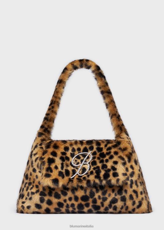 Blumarine donne Borsa large in ecopelliccia stampa animalier con spilla monogramma b in strass Accessori 0L44T203