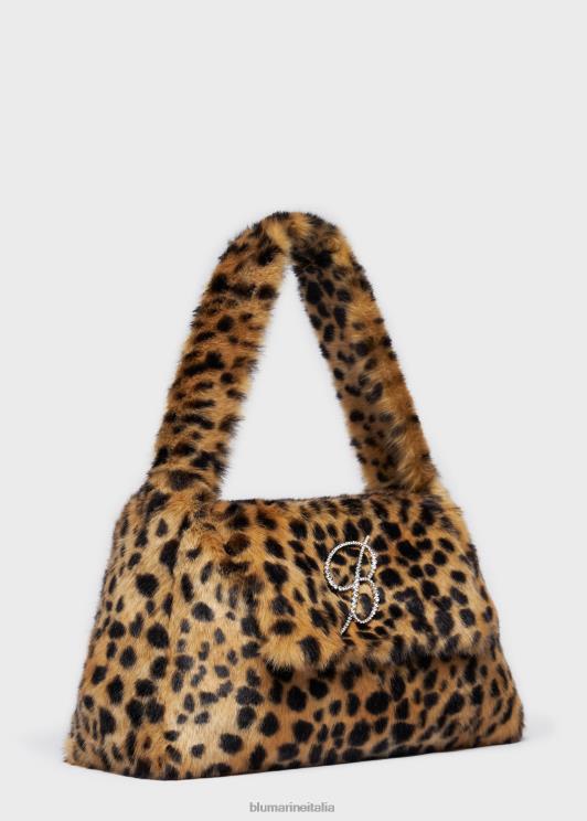 Blumarine donne Borsa large in ecopelliccia stampa animalier con spilla monogramma b in strass Accessori 0L44T203