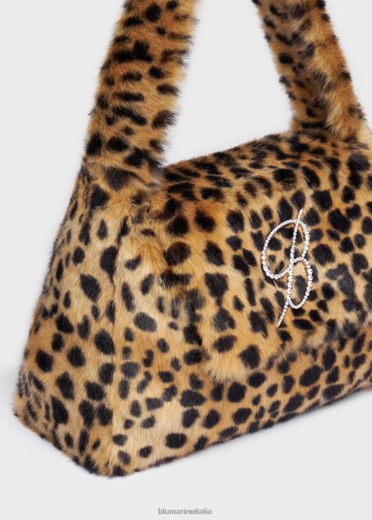 Blumarine donne Borsa large in ecopelliccia stampa animalier con spilla monogramma b in strass Accessori 0L44T203