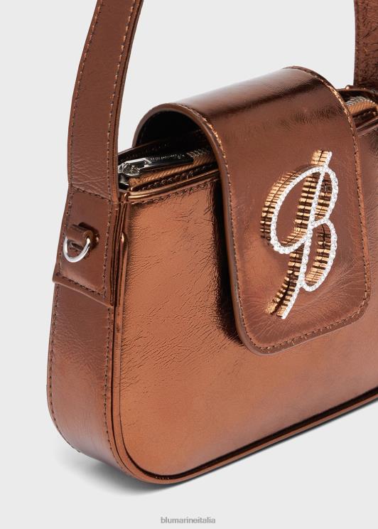 Blumarine donne borsa con patta laminata e monogramma b in strass Accessori 0L44T240