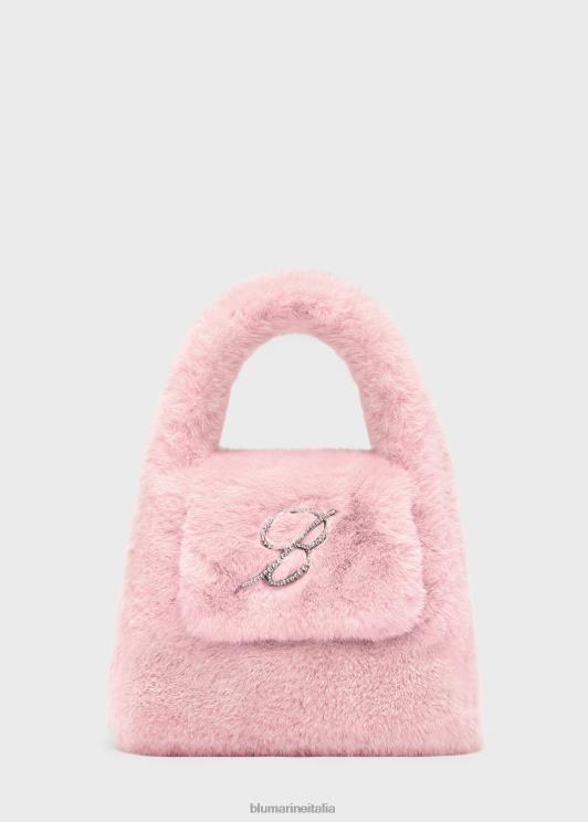 Blumarine donne borsa in pelliccia sintetica con spilla monogramma b in strass Accessori 0L44T273