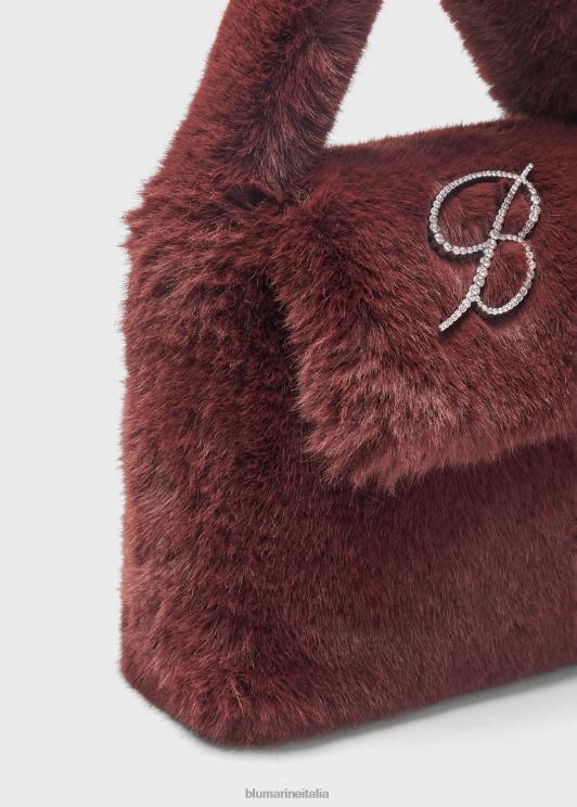 Blumarine donne borsa in pelliccia sintetica con spilla monogramma b in strass Accessori 0L44T274