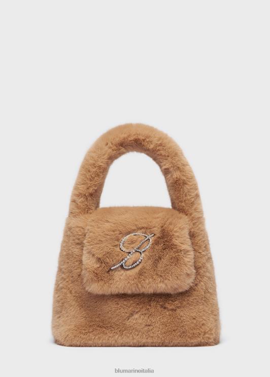 Blumarine donne borsa in pelliccia sintetica con spilla monogramma b in strass Accessori 0L44T275
