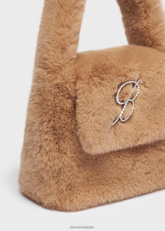 Blumarine donne borsa in pelliccia sintetica con spilla monogramma b in strass Accessori 0L44T275