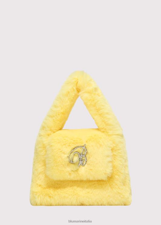 Blumarine donne borsa in pelliccia sintetica con spilla monogramma b in strass Accessori 0L44T281