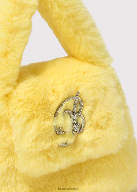 Blumarine donne borsa in pelliccia sintetica con spilla monogramma b in strass Accessori 0L44T281