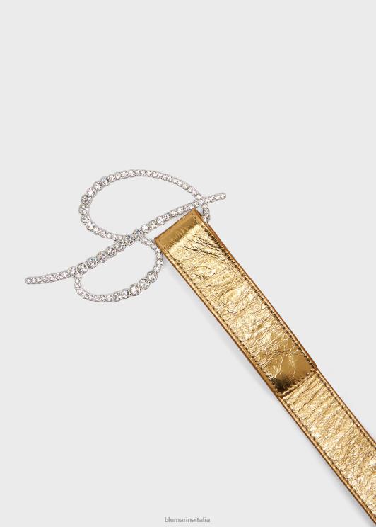 Blumarine donne cintura in pelle laminata con fibbia monogram tempestata di strass. Accessori 0L44T314