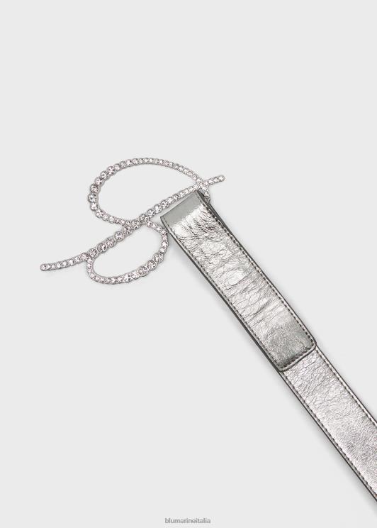 Blumarine donne cintura in pelle laminata con fibbia monogram tempestata di strass. Accessori 0L44T315