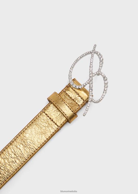 Blumarine donne cintura in pelle laminata con fibbia monogram tempestata di strass. Accessori 0L44T323