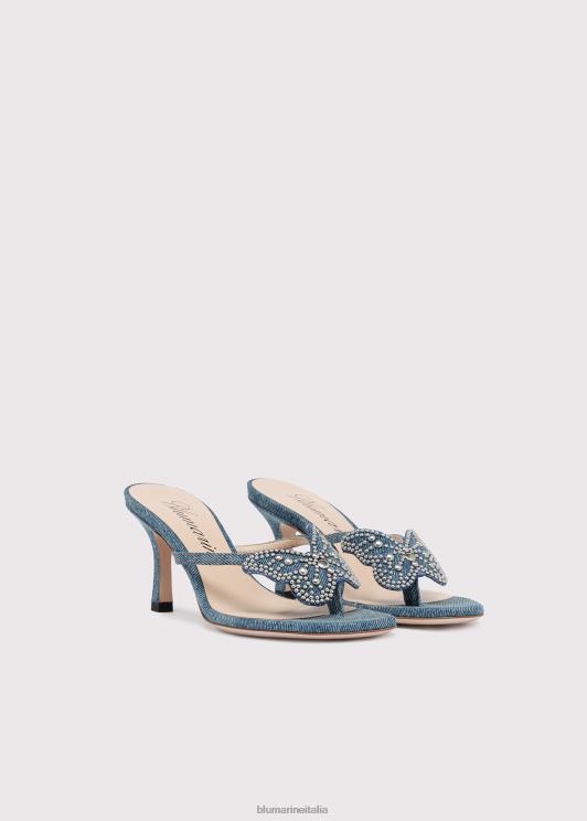 Blumarine donne sandali infradito con farfalla e micro borchie scarpe 0L44T303